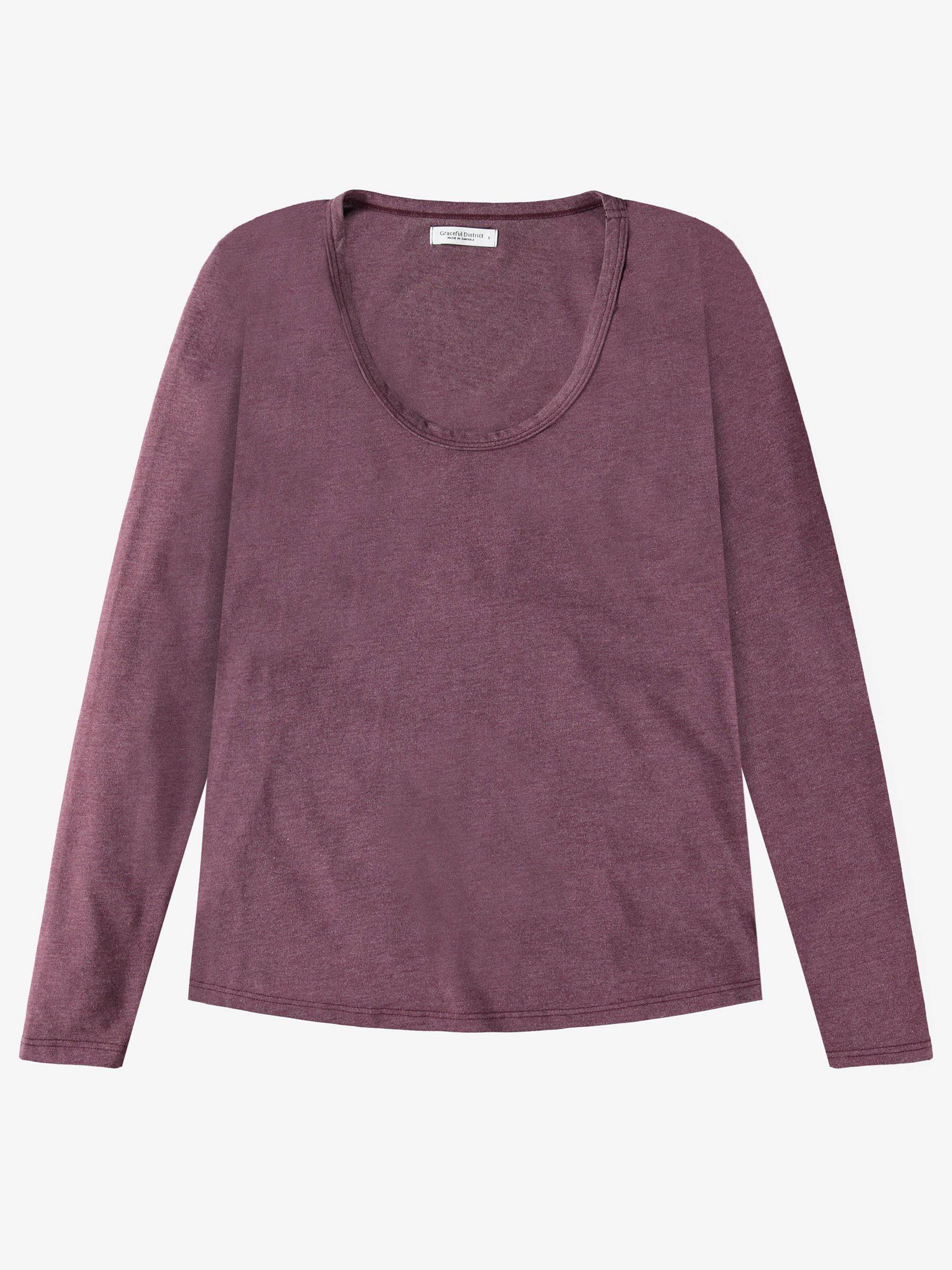 Long Sleeve Scoop Neck Curved Hem Tee (Port) Top Graceful District 