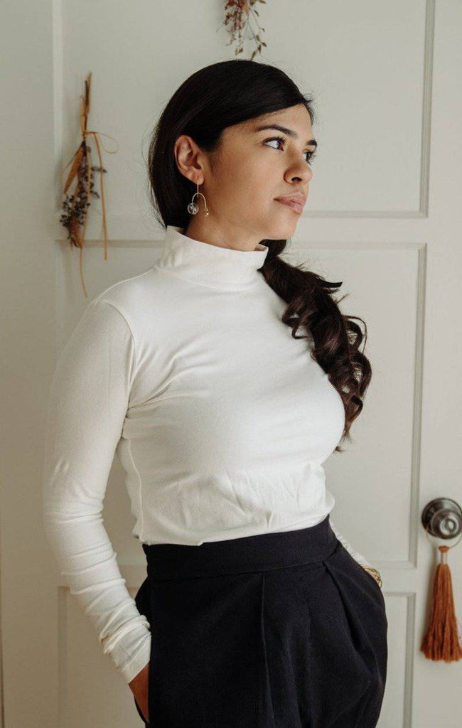 Sol Mock Neck Long Sleeve Top - Cream White SHIRT Mien 