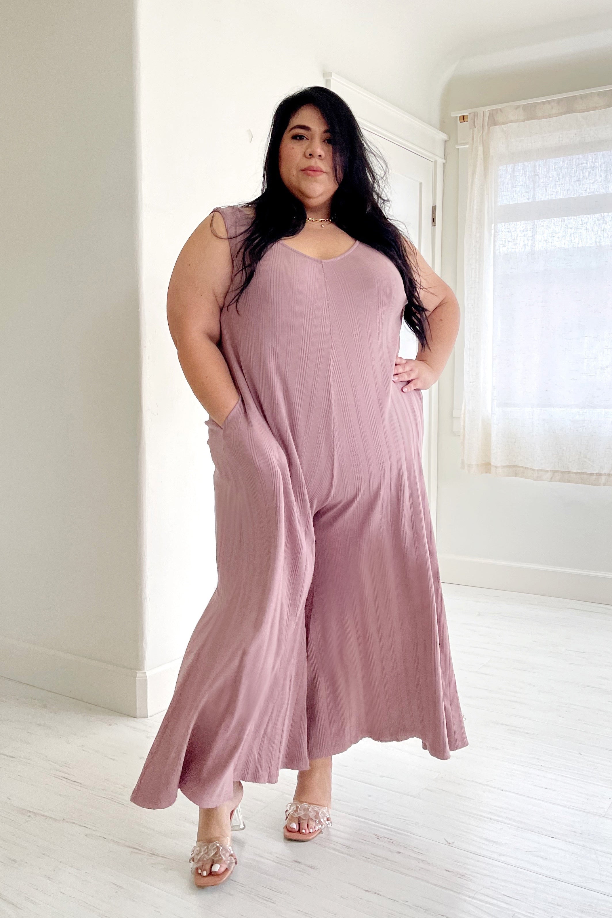 Willow Wide Rib Jumpsuit - Plush Mauve JUMPSUIT Mien 