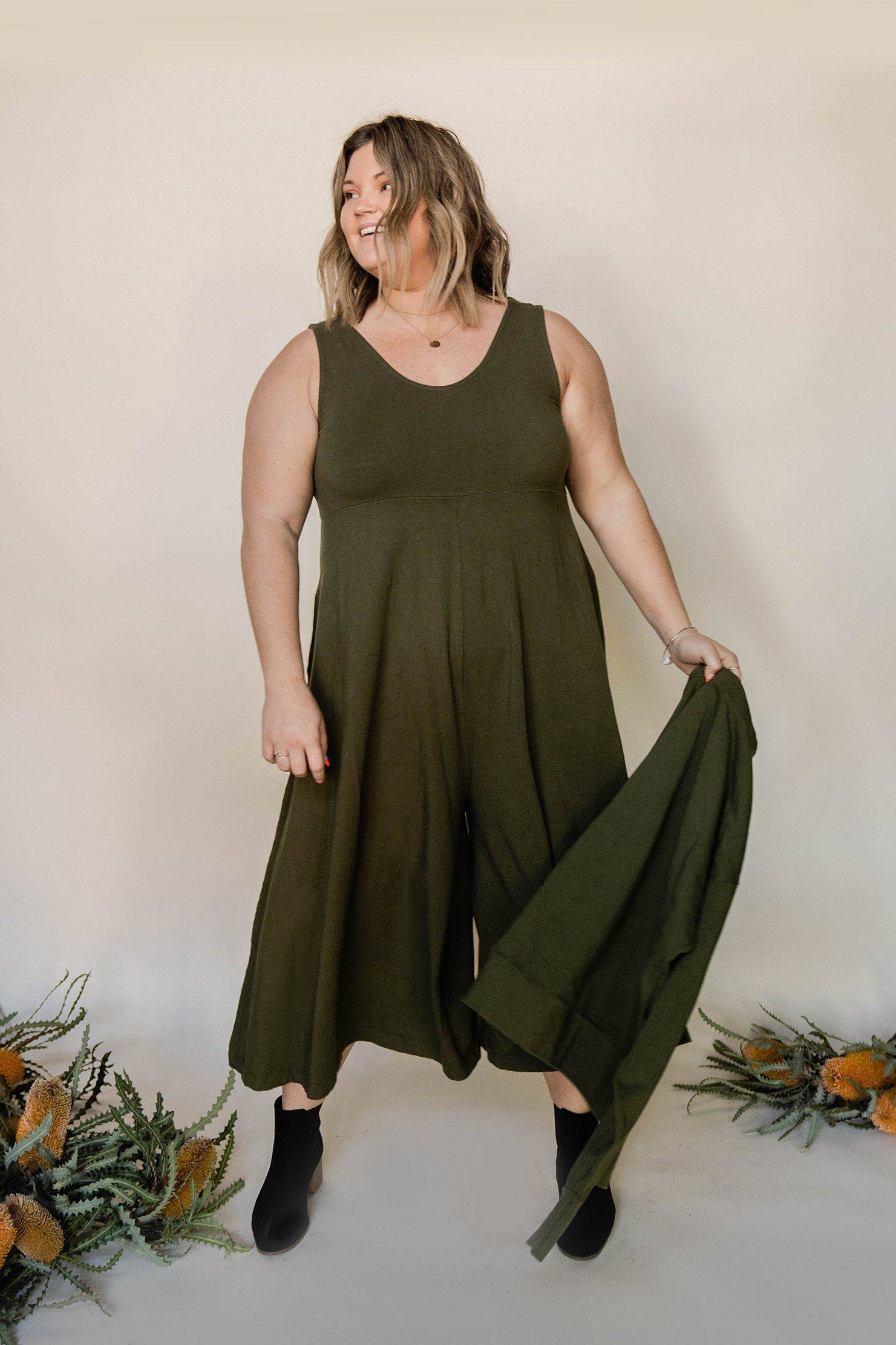 Lakeside Wide Leg Jumpsuit - Dark Moss JUMPSUIT Mien 