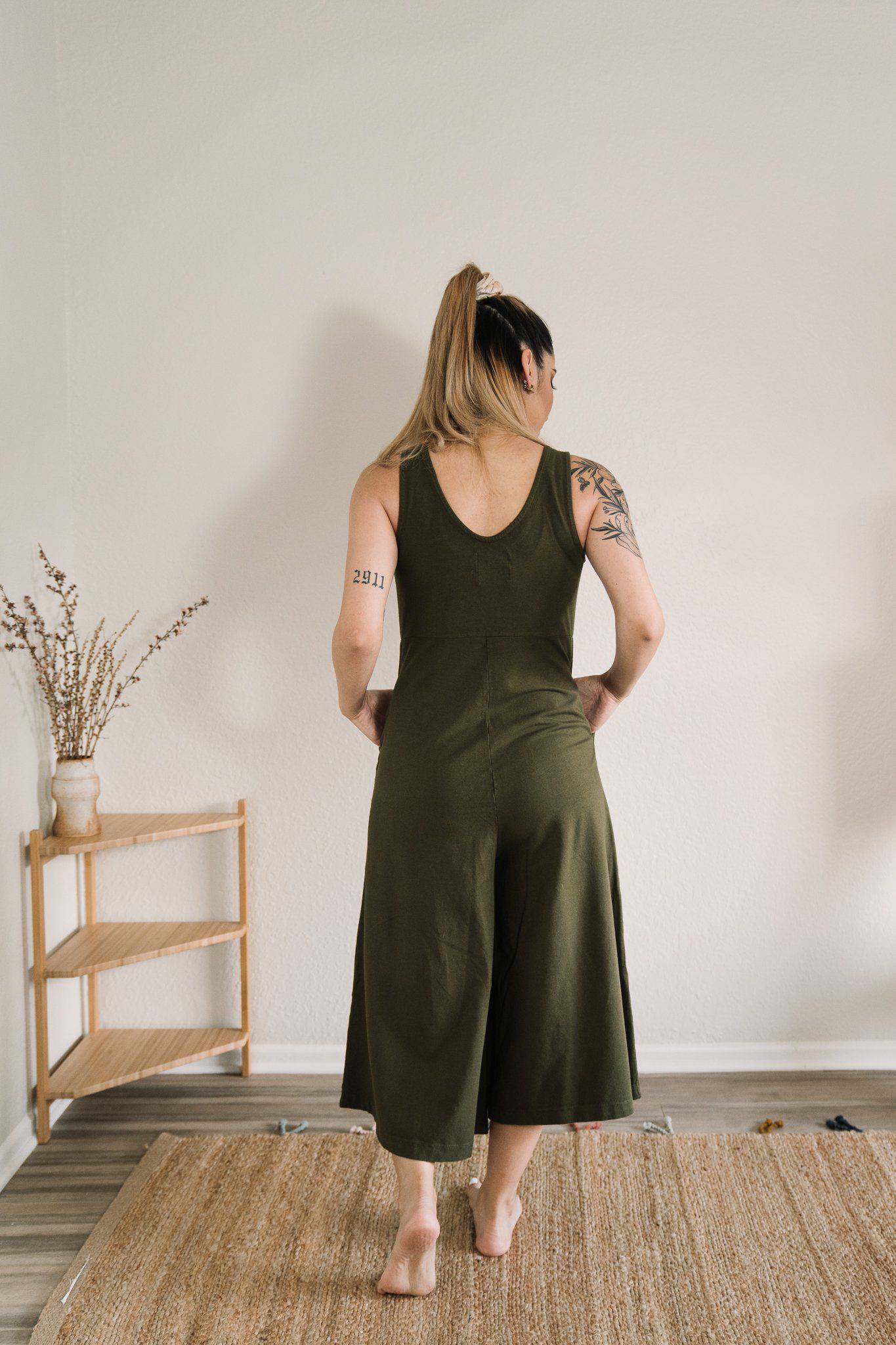 Lakeside Wide Leg Jumpsuit - Dark Moss JUMPSUIT Mien 