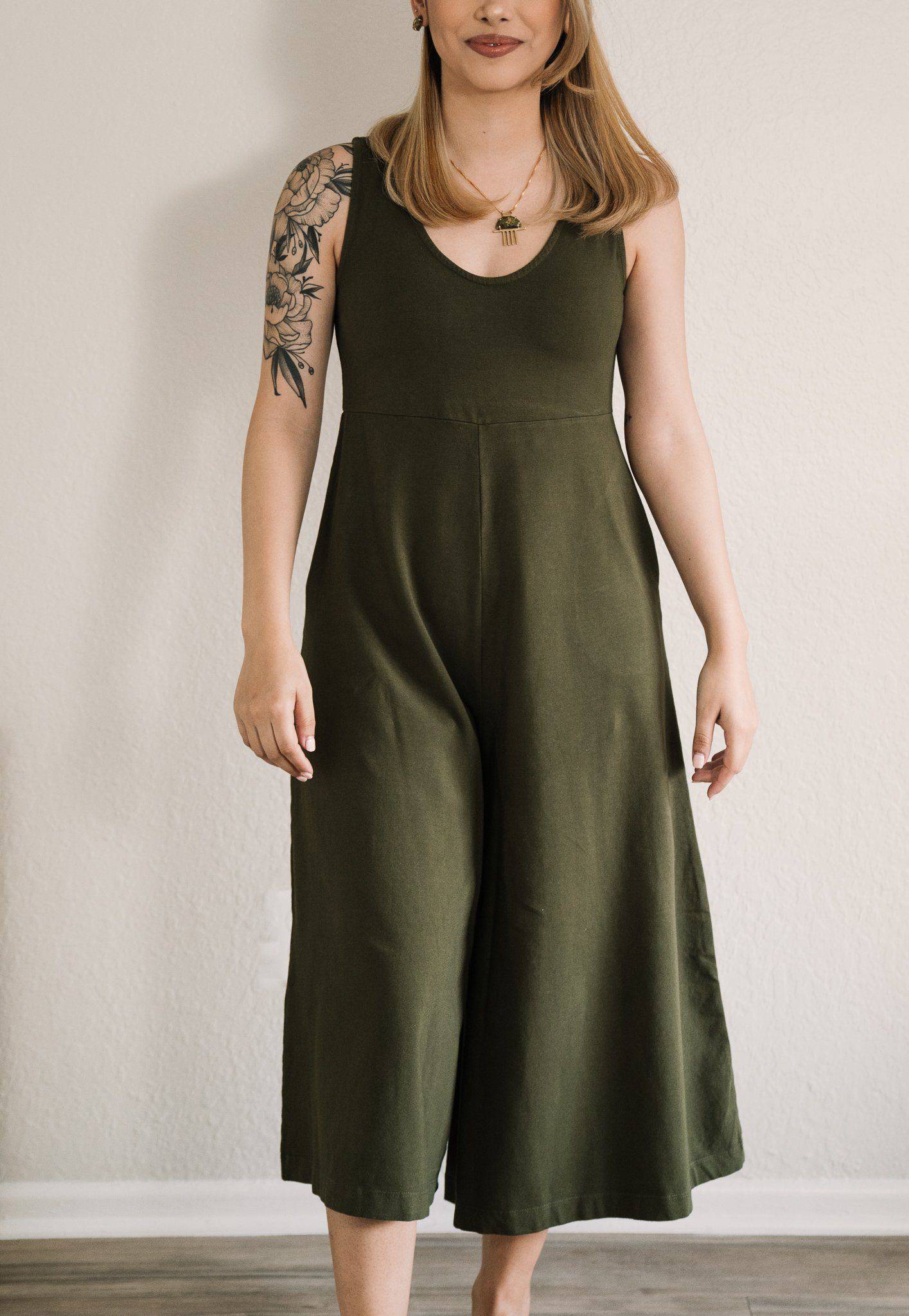 Lakeside Wide Leg Jumpsuit - Dark Moss JUMPSUIT Mien 