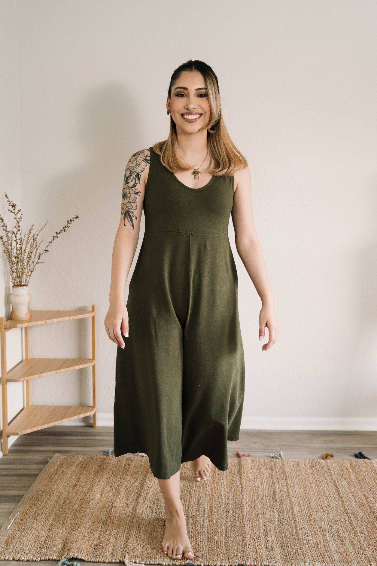 Lakeside Wide Leg Jumpsuit - Dark Moss JUMPSUIT Mien 