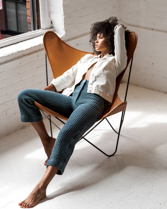 Wide Leg Waffle Pants (Spruce Green)