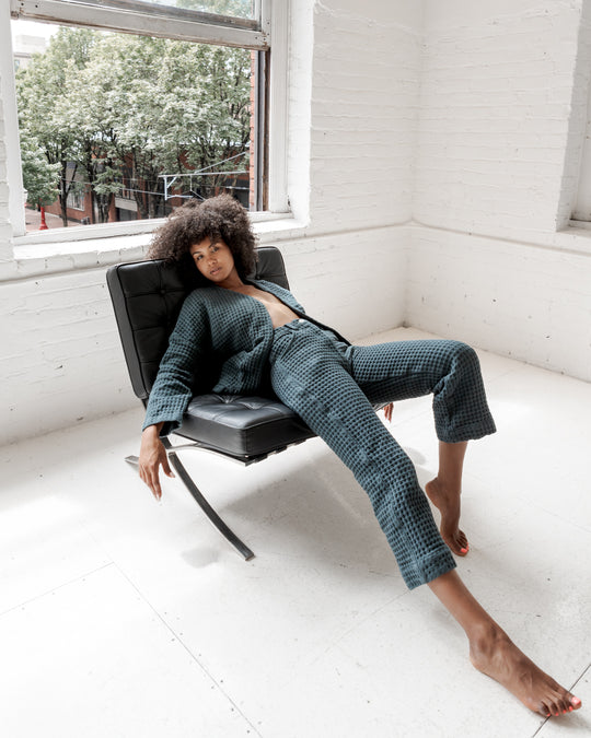 Wide Leg Waffle Pants (Spruce Green)