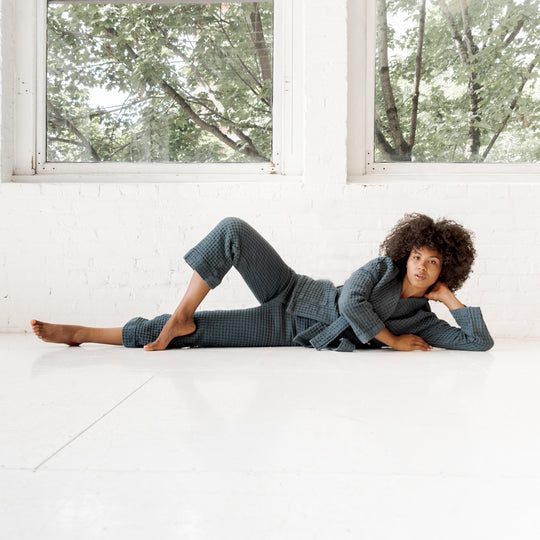Wide Leg Waffle Pants (Spruce Green)