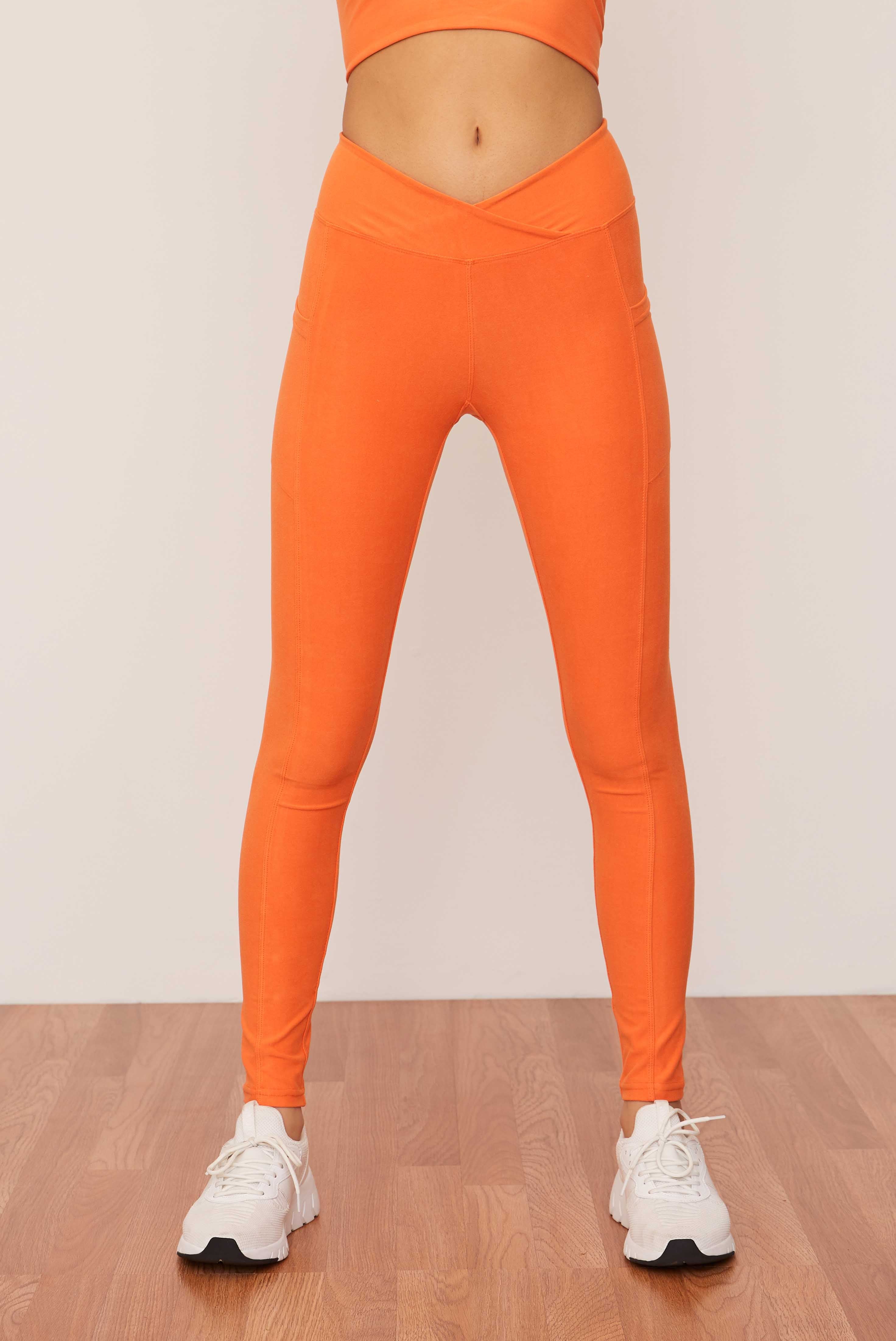 Ruched Crossover Pocket Leggings (Tangerine) I Ethically Made Sustainable  Clothing