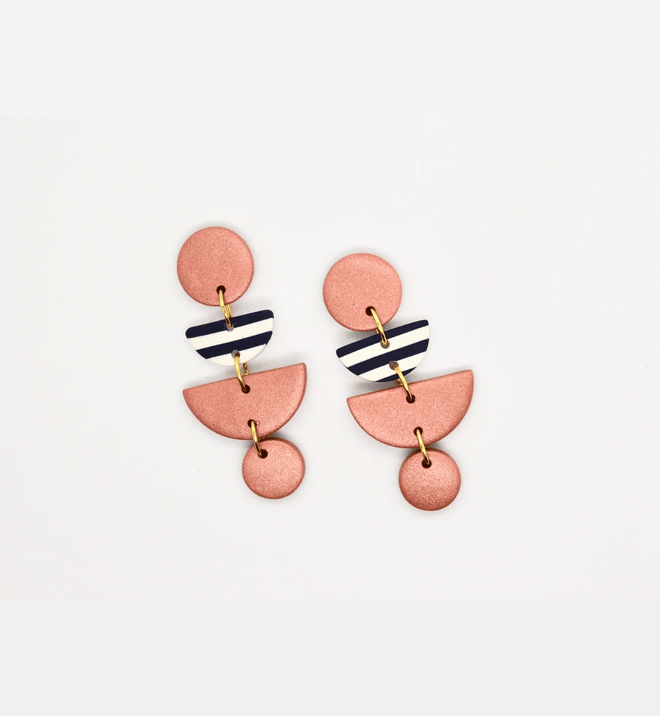 Navy and White Striped Pink Earrings - Consciously