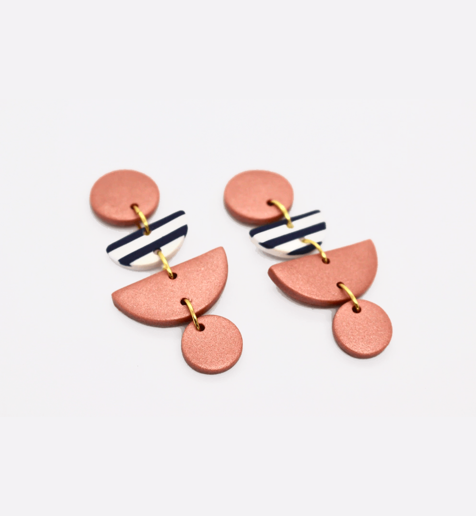 Navy and White Striped Pink Earrings - Consciously