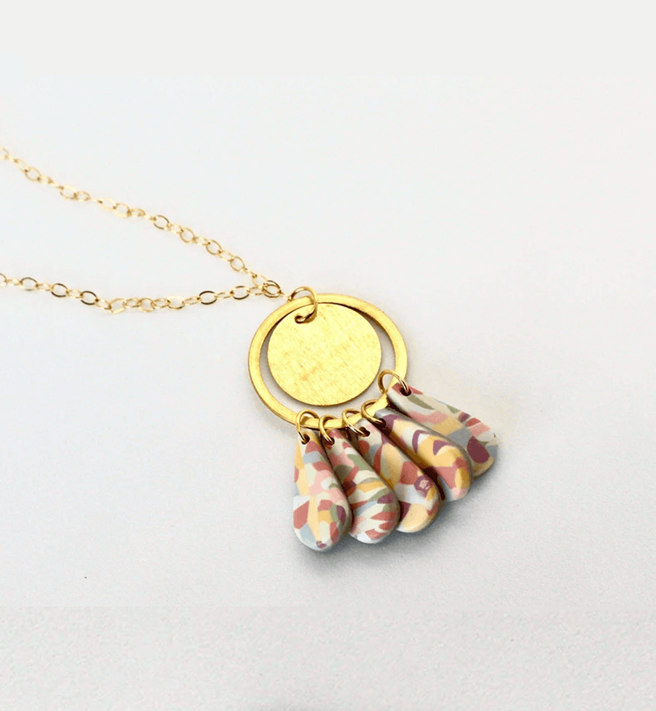 Brass Circles with Clay Teardrops Necklace - Consciously